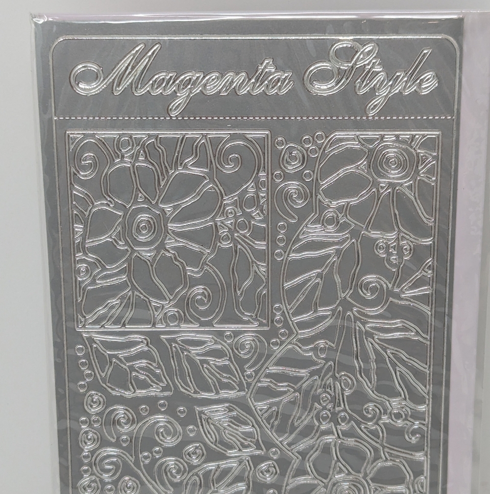 Delicate Flowers Embossed Stickers Magenta Style Peel-Off Floral Silver